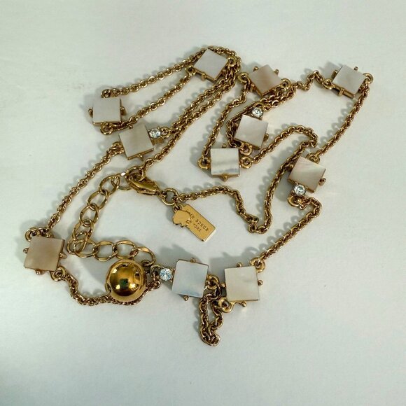 Kate Spade Gold-Tone Mother Of Pearl Necklace Crystal Accents Adjustable Chain - Picture 12 of 16